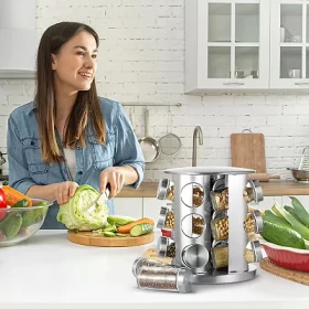 Rotating Stainless Steel Spice Rack – 12 Jar Organizer