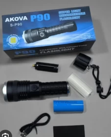 كشاف يدوي LED ألمنيوم قابل للشحن USB تايب سي إضاءة بعيدة 1200لومن-بطاريه