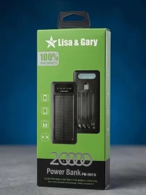 Solar Power Bank Portable Charger With Built In Cables -20000mAh