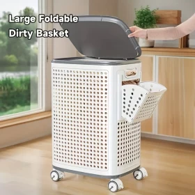 Foldable Large White Laundry Basket – 70L Capacity