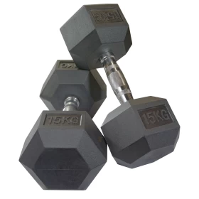 BLACK Rubber Hex Dumbbell – 15KG
