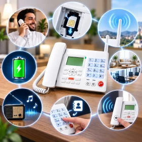 Wireless GSM Desk Phone with 2 SIM cards slots-ReChargable Battery