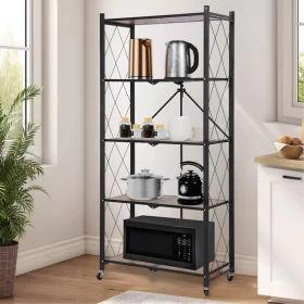 5-Tier Folding Wooden Storage Rack Stylish & Space-Saving Organizer