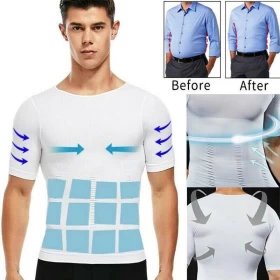 Men Slimming Body Shaper Compressor TShirt White-0064