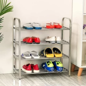 Stainless Steel 4-Tier Shoe Rack – Anti-Rust & Space-Saving Organizer 67CM