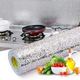 Kitchen Self-Adhesive Waterproof Foil Wallpaper – Silver Oil-Proof Roll
