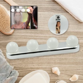 Mirror Makeup Lamp | Drill-Free, Cable-Free | 4 LED Bulbs