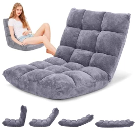 Adjustable Floor Chair with Back Support Folding Padded Sofa Chair (Grey)