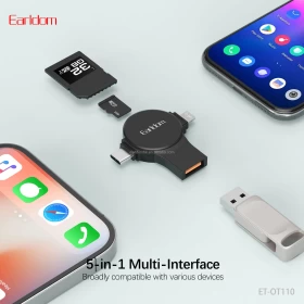 محول Earldom ‏5 في 1 OTG – USB إلى منفذي Lightning (8-Pin) وUSB-C/Type-C (أسود)