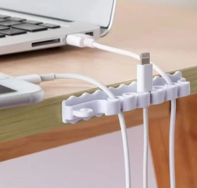 Cable Organizer Holder – Adhesive for Charging & Headphone Wires (White)