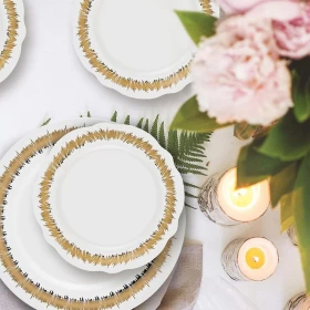 24-Piece White & Gold Porcelain Dinner Service – Elegant Tableware Set