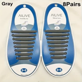 16 Pieces Silicone No Tie Shoelaces For Sneakers - gray