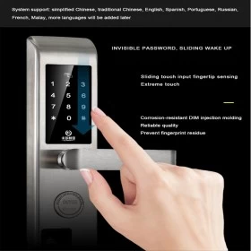 Smart Fingerprint Door Lock with App Remote Control Wooden-Bronze